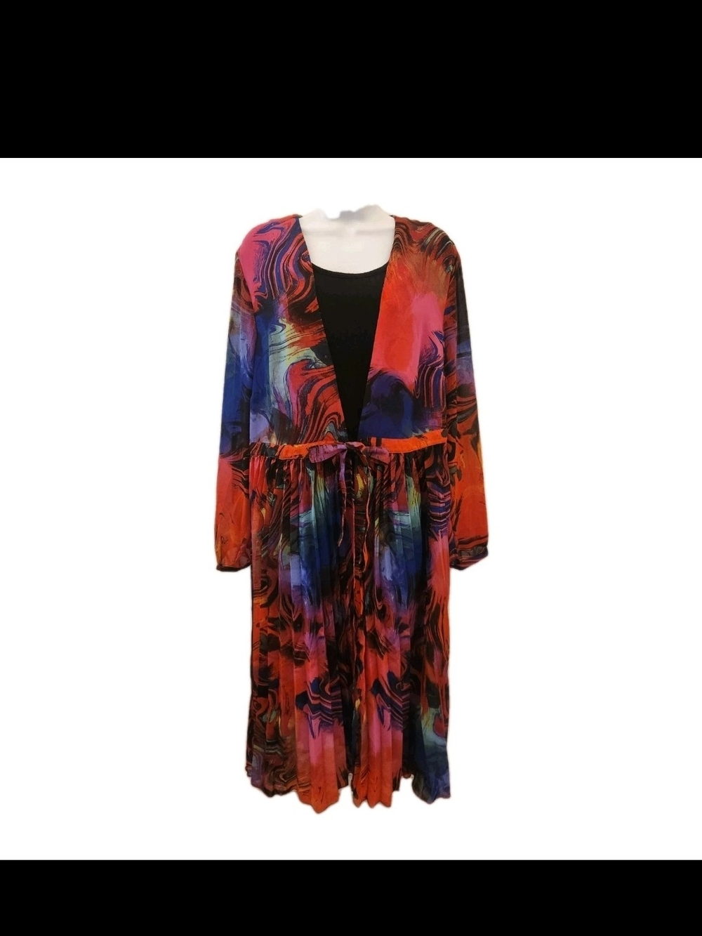 torrid Colorful Psychedelic Abstract Print Pleated Tie Front Cardigan Sz 1 (1X)